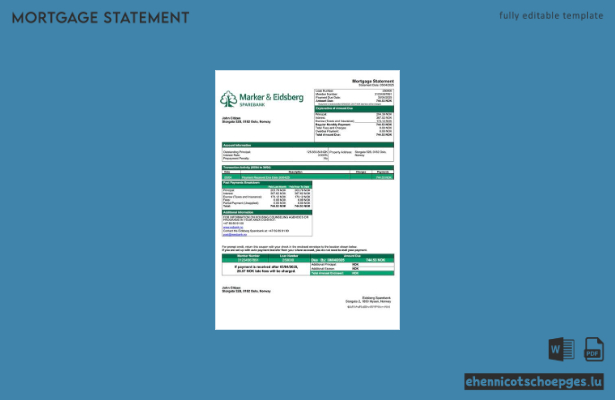 Eidsberg Sparebank Norwegen – Hypothekenabrechnung (Word- und PDF-Beispiel)